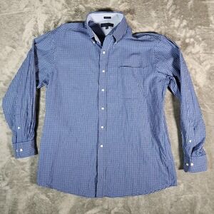 Tommy Hilfiger Men's Large 16-1/2 Blue Checkered Regular‎ Fit Button Up Shirt